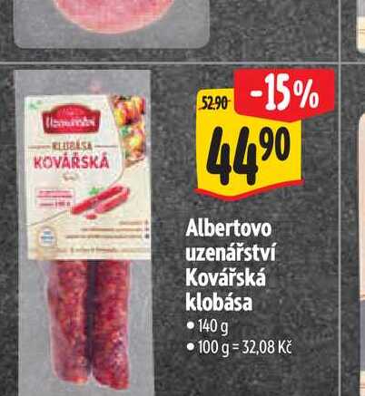   Albertovo uzenářství Kovářská klobása 140 g  