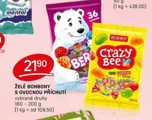 ŽELÉ BONBONY S OVOCNOU PŘÍCHUTÍ vybrané druhy 180 - 200 g 