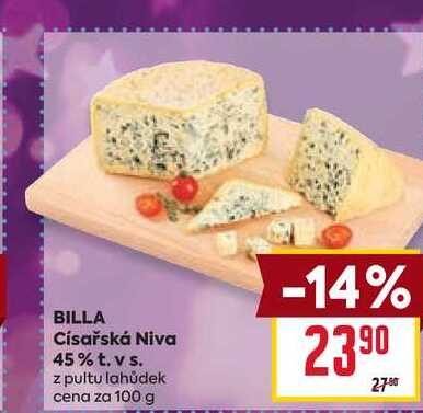BILLA Císařská Niva 45% t. v s. z pultu lahůdek cena za 100g