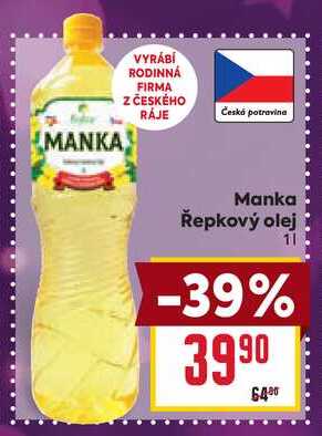 Manka Řepkový olej 1l