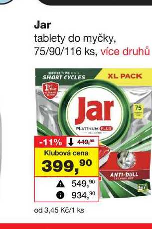 Jar tablety do myčky, 75/90/116 ks