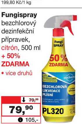 Fungispray bezchlorový dezinfekční přípravek, citrón, 500 ml