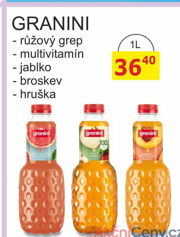 GRANINI - růžový grep, multivitamín, jablko, broskev, hruška 1L