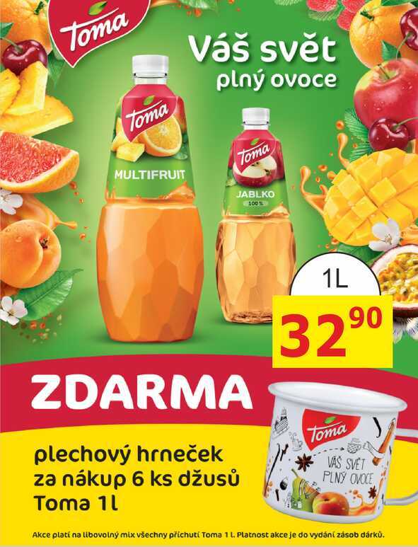 Toma nápoj 1l, vybrané druhy PET