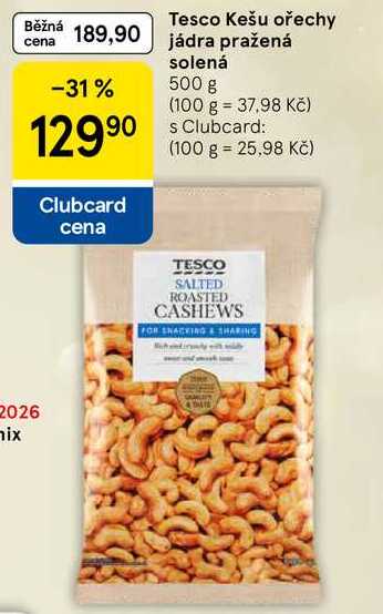 Tesco Kešu ořechy jádra pražená solená, 500 g 