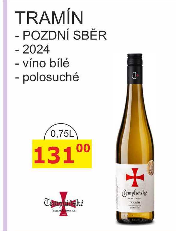 Templářské sklepy 0,75l TRAMÍN POZDNÍ SBĚR 2024 