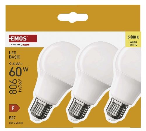Led žárovka A60 E27 9,4 W, 6 KS