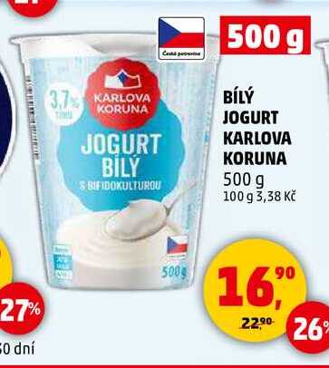 BÍLÝ JOGURT KARLOVA KORUNA, 500 g