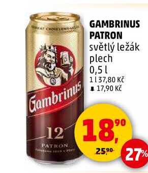 GAMBRINUS PATRON světlý ležák plech, 0,5 l