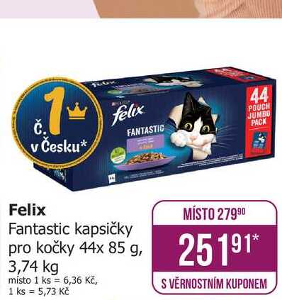 Felix Fantastic kapsičky pro kočky 44x 85 g, 3,74 kg  
