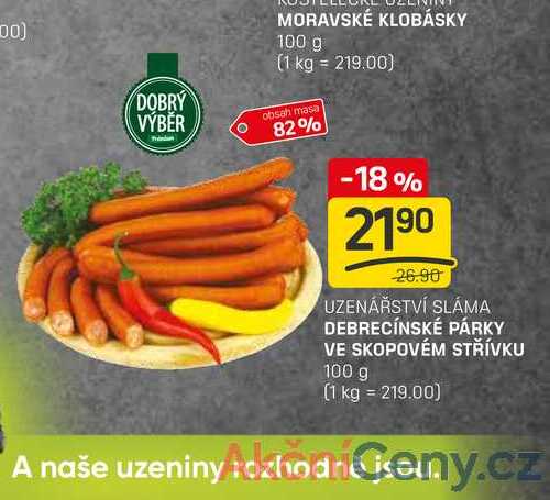 DEBRECÍNSKÉ PÁRKY VE SKOPOVÉM STŘÍVKU 100 g 