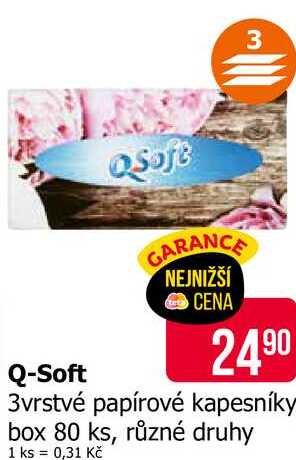 Q-Soft 3vrstvé papírové kapesníky box 80 ks, různé druhy
