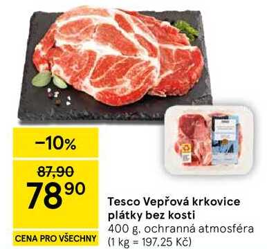 Tesco Vepřová krkovice plátky bez kosti, 400 g
