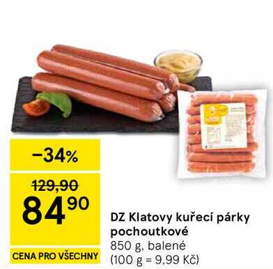 DZ Klatovy kuřecí párky pochoutkové, 850 g