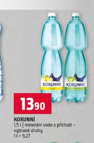 KORUNNÍ 1,5l minerání voda s příchutí vybrané druhy