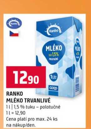RANKO MLÉKO TRVANLIVÉ 1,5% tuku polotučné 1l