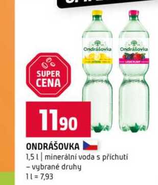 ONDRÁŠOVKA 1,5l minerální voda s příchuti vybrané druhy 