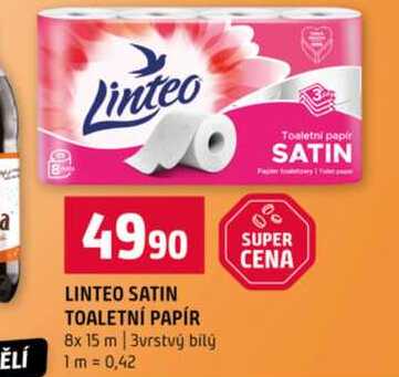 LINTEO SATIN TOALETNÍ PAPÍR 8x 15 m 3vrstvý bilŷ 