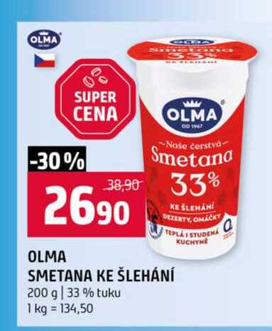 OLMA SMETANA KE ŠLEHÁNÍ 200 g 33% tuku