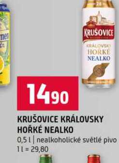 KRUŠOVICE KRÁLOVSKY HOŘKÉ NEALKO 0,5l nealkoholické světlé pivo 
