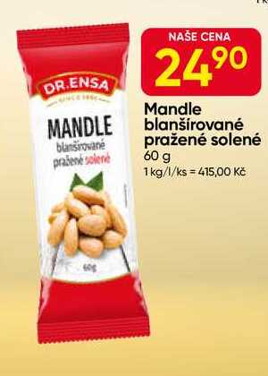 DR.ENSA Mandle blanšírované pražené solené 60 g 