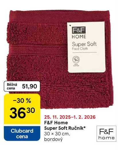 F&F Home Super Soft Ručník, 30 x 30 cm, bordový 
