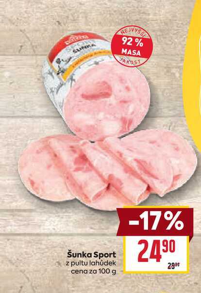 Šunka Sport z pultu lahůdek cena za 100 g