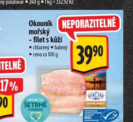 Okounik mořský - filet s kůží 100 g