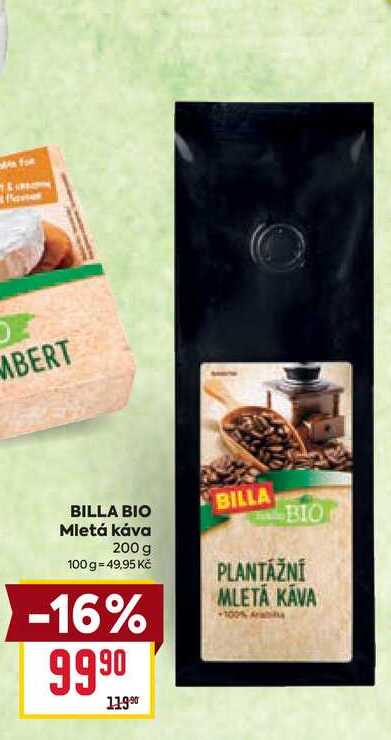 BILLA BIO Mletá káva 200 g 