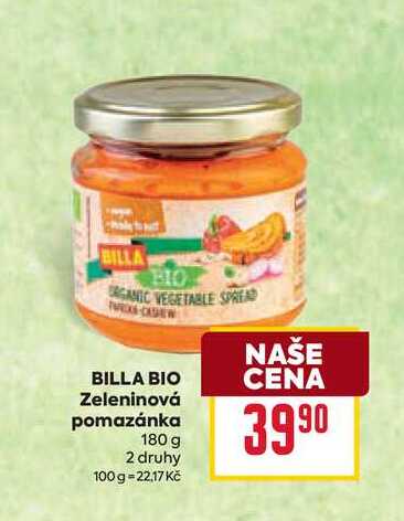 BILLA BIO Zeleninová pomazánka 180 g
