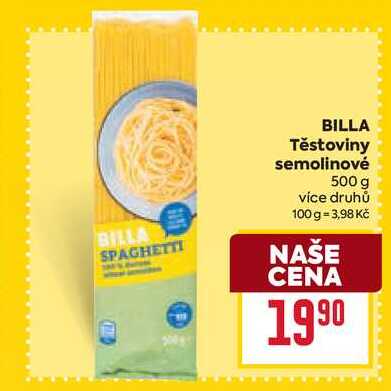 BILLA Těstoviny semolinové 500 g