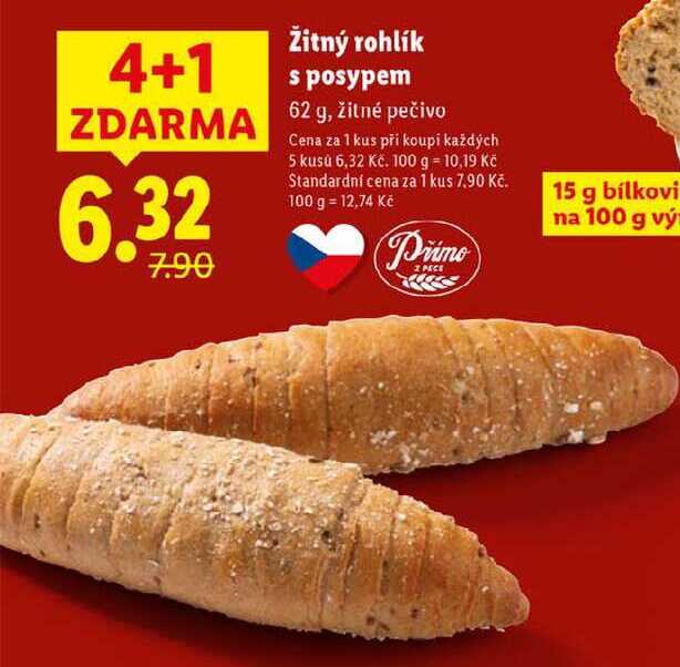 Žitný rohlík s posypem, 62 g