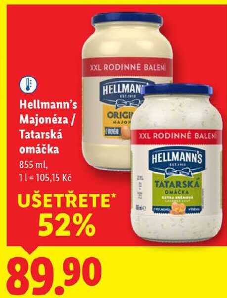 Hellmann's Majonéza/Tatarská omáčka, 855 ml