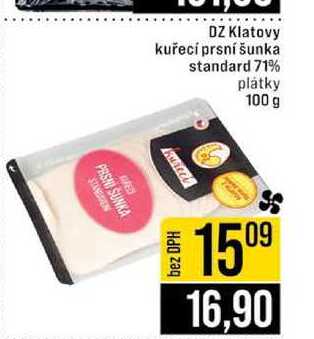 DZ Klatovy kuřecí prsní šunka standard 71% plátky 100 g