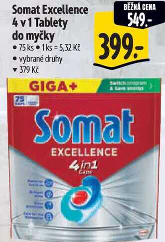 Somat Excellence 4 v 1 Tablety do myčky, 75 ks 