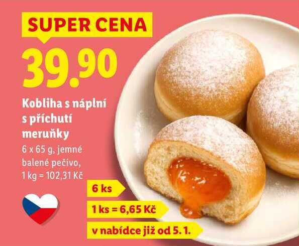 Kobliha s náplní s příchutí meruňky, 6x 65 g