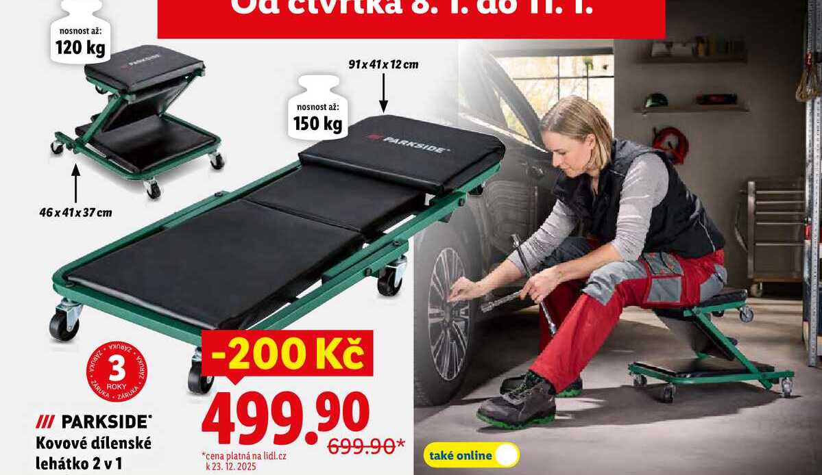 Kovové dílenské lehátko 2 v 1 