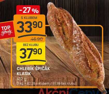 CHLEBÍK ŠPIČÁK KLASIK 412 g 