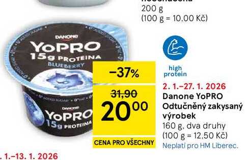 Danone YoPRO Odtučněný zakysaný výrobek, 160 g. dva druhy   