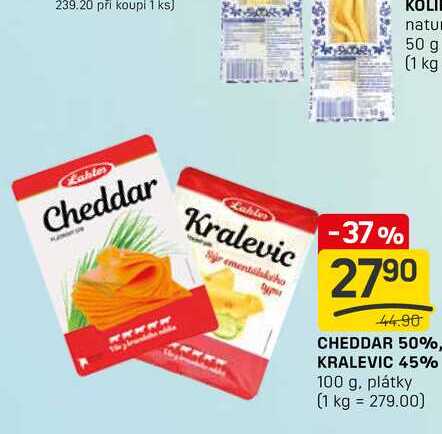 CHEDDAR 50%, KRALEVIC 45% 100 g, plátky 