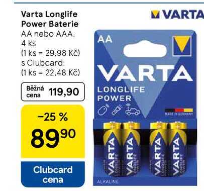 Varta Longlife Power Baterie AA nebo AAA, 4 ks