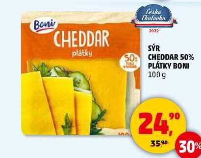 SÝR CHEDDAR 50% PLÁTKY BONI, 100 g