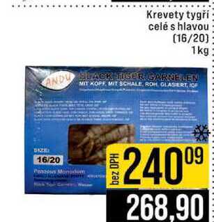 Krevety tygří celé s hlavou (16/20) 1kg