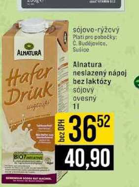 Alnatura neslazený nápoj bez laktózy Sójový ovesný 1l