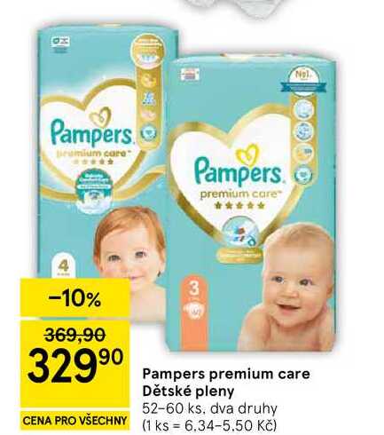 Pampers premium care Dětské pleny, 52-60 ks, dva druhy