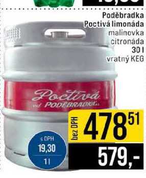 Poděbradka Poctivá limonáda malinovka citronáda 30l