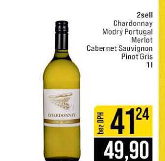 2sell Chardonnay Modrý Portugal Merlot Cabernet Sauvignon Pinot Gris 1l