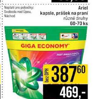 Ariel kapsle, prášek na praní různé druhy 60-70 ks 