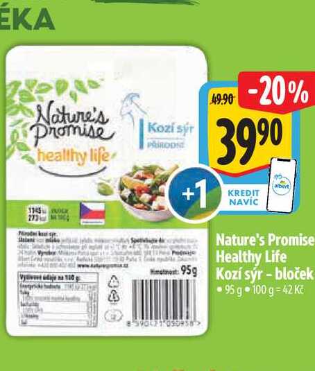  Nature's Promise Healthy Life Kozí sýr - bloček 95 g  