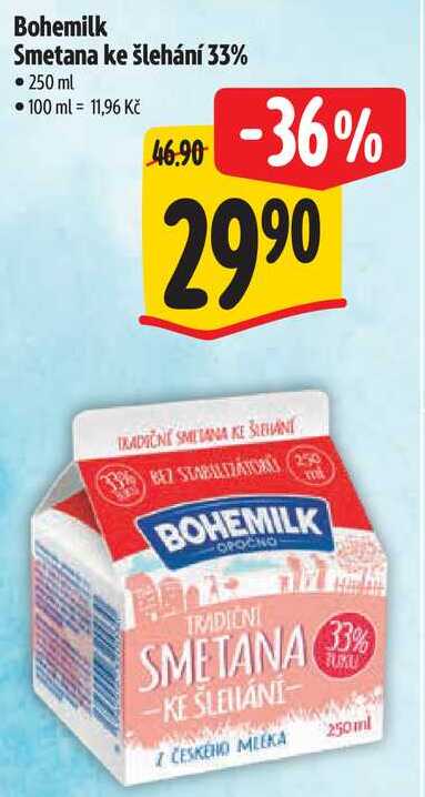 Bohemilk Smetana ke šlehání 33%, 250 ml